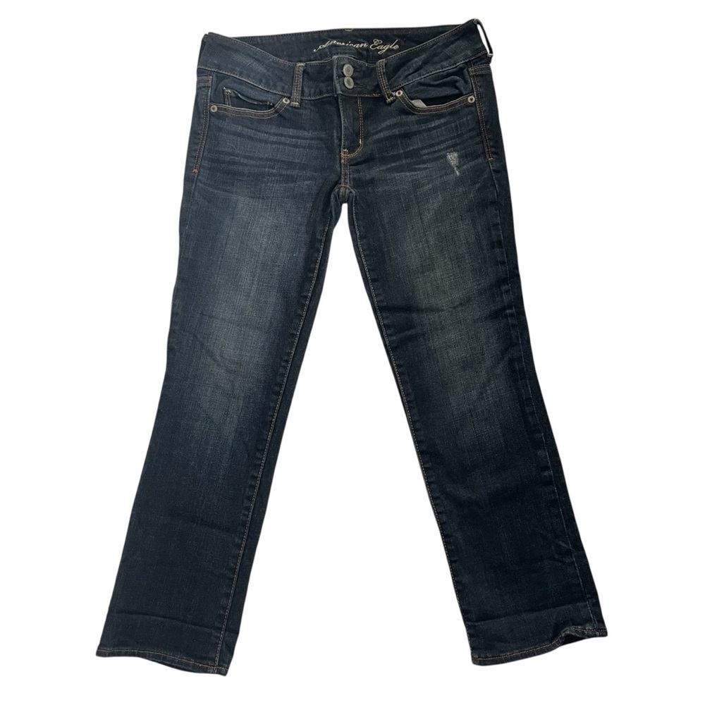 Vintage Y2K American Eagle Solid Blue Dark Wash Mid Rise Artist Crop Denim Jeans